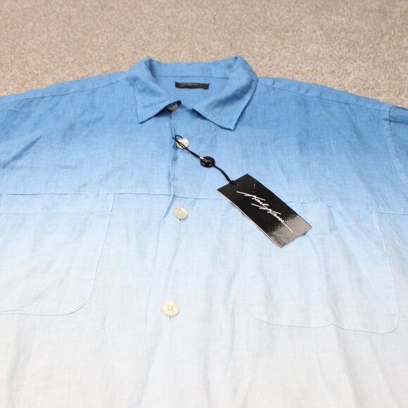 Karl Kani Camp Shirt NWT Mens Large Blue/White 100% Linen Loop Collar S/S Button - Picture 4 of 13